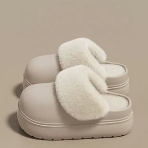 여성 통굽 털실내화 6cm 키높이 슬리퍼 겨울 방한 퍼슈즈
