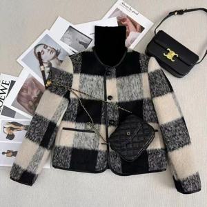 체크 모직 샤무드 코트 여성 겨울 퀼팅 울자켓 가을 겨울 트위드 자켓 모직 코트