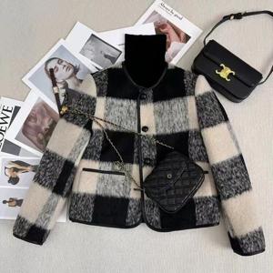 체크 모직 샤무드 코트 여성 겨울 퀼팅 울자켓 가을 겨울 트위드 자켓 모직 코트