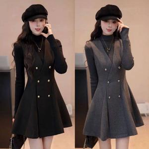 캐주얼 고급감 패션 세트 가을/겨울 하프넥 레깅스 허리 조끼 스커트 투피스