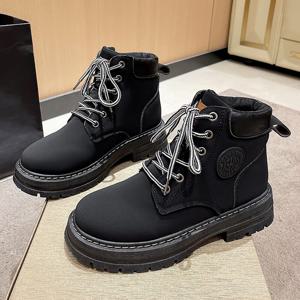 여자 키높이 통굽 워커 캐주얼 발편한 앵클 pu 가죽 레이스업 워커 부츠