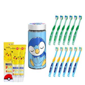 페리오 키즈 포켓몬 원통형 어린이 칫솔 12입(팽도리)+피카츄 키즈치약(딸기)75g 2개