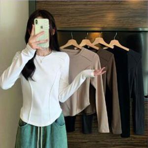 여성 슬림핏 절개티셔츠 UC-0031/여성면티/긴팔면티/절개라운드티/라인티셔츠/여성데일리티/캐주얼티셔츠/