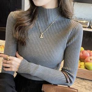 여성 기본 긴팔 반폴라티 골지 모 스판혼방 목폴라티 터틀넥 니트 슬림핏 반목티
