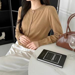 여성 캐시미어 라운드 니트가디건 크롭 루즈핏 얇은 봄가디건