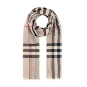 버버리 체크 울 실크 스카프 8078782 라이트베이지