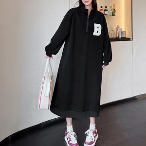 지홍 가을 레터링 집업 롱원피스 박스 빅사이즈 루즈핏/오버핏 겨울