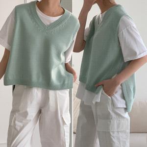 여성 니트 조끼 브이넥 루즈핏 베스트 봄 레이어드 무지