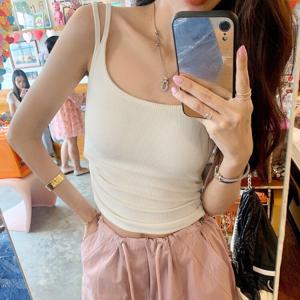 더블끈 나시 민소매 면 캡내장 여름 나시티