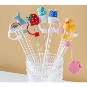 J2K 빨대캡 커버 마개 실리콘 오염방지 위생 빨대뚜껑 호환 무지개