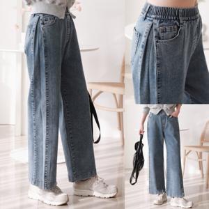 여성 옆 주름 밴딩 청바지 데님 와이드 팬츠 사이즈 핀턱 절개 빅사이즈 8부 9부 봄 돌청 중청 일자 스판