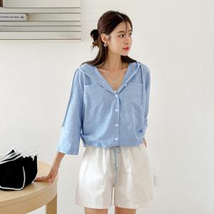 [조아맘] 애슐리 린넨 후드 7부 셔츠