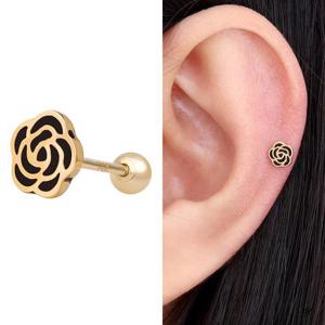 14K 골드 블랙 로즈 장미꽃 금 피어싱