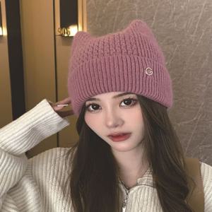 여성 니트 야옹이 귀 비니 캣비니 뿔비니 니트비니