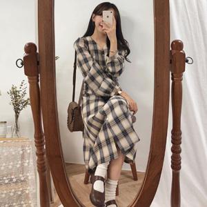 롱원피스 셔츠원피스 체크 남방 여친룩 데일리