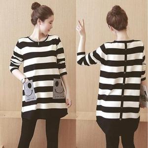 [깨비몰] 여성 롱 티셔츠 맨투맨 라운드 스마일 포켓