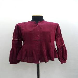 마블라우스 소매레이스 면블라우스 하이넥카라 블라우스 F1163