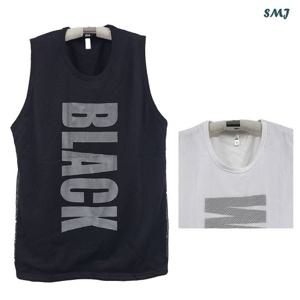 [에스엠진]SMJ477 망사 덧댐 나시티 민소매 남성 망사 면나시