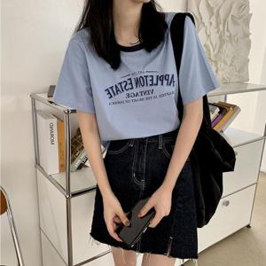 CWTT9932 레터링 루즈핏 세미크롭 반팔 티셔츠 여름티셔츠