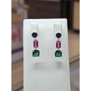 미라클 세이브존03 미라클  그린 3단 실버 귀걸이 AGGSSS334AG