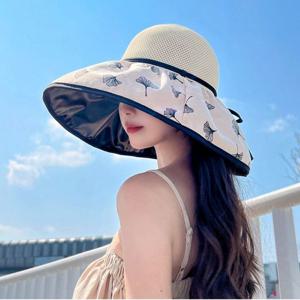 여자 은행잎 블랙코팅 버킷햇 와이드 비치햇 벙거지