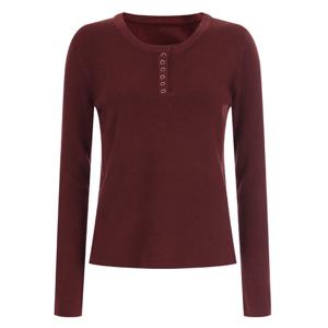 [샵앤][샵앤] 여성 라운드넥 반오픈 스냅단추 스판 데일리 니트