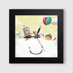 아트박스/꾸밈 it447-깡통로봇과나무인형의우정_미니액자벽시계