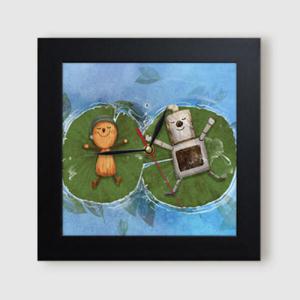 아트박스/꾸밈 it449-깡통로봇과나무인형의휴식_미니액자벽시계