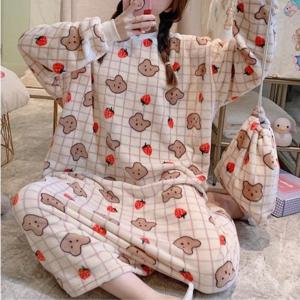 홈웨어수면원피스 파자마 빅사이즈 겨울 체크베어
