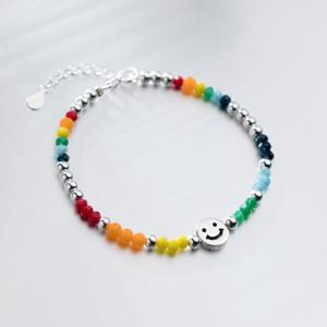 에르모사제이 W068 실버 925 레인보우 비즈 스마일 은 볼 팔찌