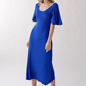 여자 찰랑 슬림핏 날개 반팔 데일리 유넥 무지 롱 원피스