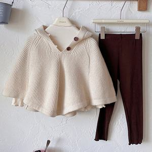 [엠케이] 우드버튼 니트후드망토 레깅스 아동 상하세트 205509