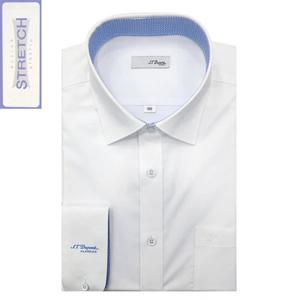 듀퐁셔츠 SE5SM12LS702SWH 구김 적은 화이트 솔리드 카라 배색 소매 로고 일반핏 스트레치 긴팔 스판 셔츠