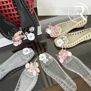 [디자이어로즈] 여성 펀칭 젤리 꽃비즈 방수 플랫 1cm