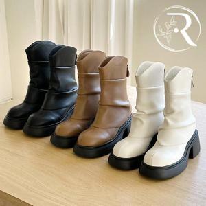 [디자이어로즈] 주름 미들부츠 7cm 백지퍼 소가죽부츠