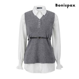 [보니스팍스(여성의류)]벨티드 니트 베스트 셔츠 세트 XP9SH017M0