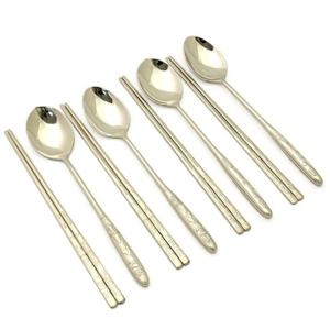 [박씨상방] (2벌)골드 티타늄 진공 수저세트(학,대나무)