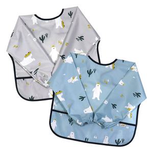 유아동 방수 미술가운 긴팔 앞치마 턱받이-백곰