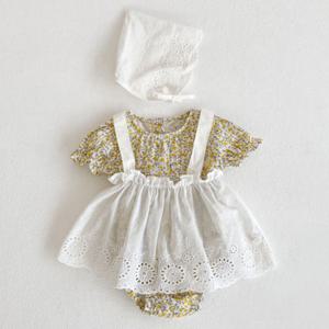 [엠케이] 플라워 유아바디슈트 보넷멜빵3종세트 (66-100)204433