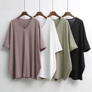 빅사이즈데일리티 E027L408 브이넥가오리코튼롱티 IL