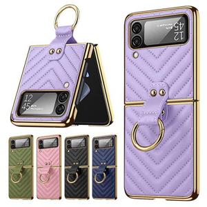 갤럭시Z플립4 제트지 액정보호 핑거링 도금 슬림 패턴가죽케이스