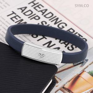 알마니 EGS2987 독수리 엠블럼 스터드 실버 톤 바 네이비 빈티지 남자 가죽 팔찌 d