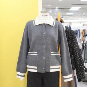 르피타 DP01 배색카라 블론 니트 자켓 L244UKTB05