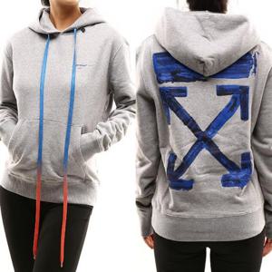 오프화이트 여성 그레이 애로우 프린팅 후드티 OMBB034F19E300100730