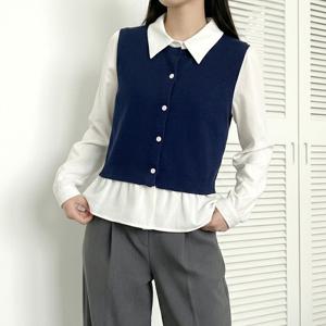 [올리비에스클로젯]배색 카라 레이어드 페플럼 블라우스_O2602BL