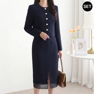 [모리스커밍홈] [SET]골드 버튼 슬림 자켓 스커트 셋업_M2602SE006A