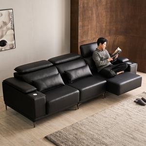 [시트앤모어] 슬리드U 4인 모션 슬라이딩 유로가죽 무빙 리클라이너 소파 - 모노블랙