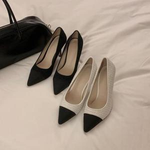 [슈썸] RJ-ax812 여성 트위드 배색 뾰족코 펌프스 미들힐