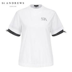 [세인트앤드류스] 여성 우븐 배색 스트링 라운드 반팔 티셔츠 821C2TR093_WH