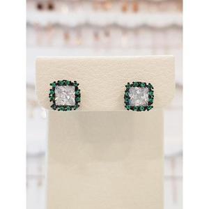 볼라레 세이브존01 30대여자생일선물 에메럴드 버니시 큐빅 실버 귀걸이 SE352